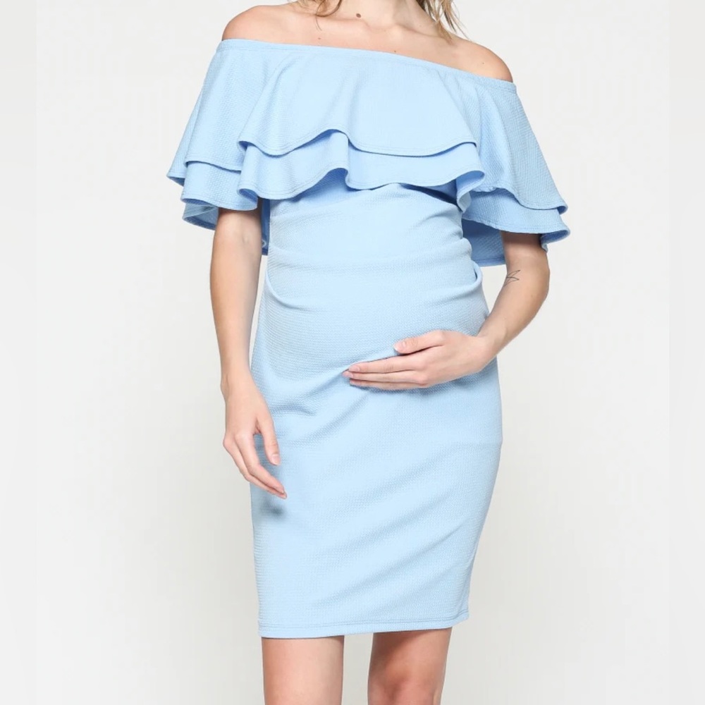 Double Ruffle Off Shoulder Maternity Dress